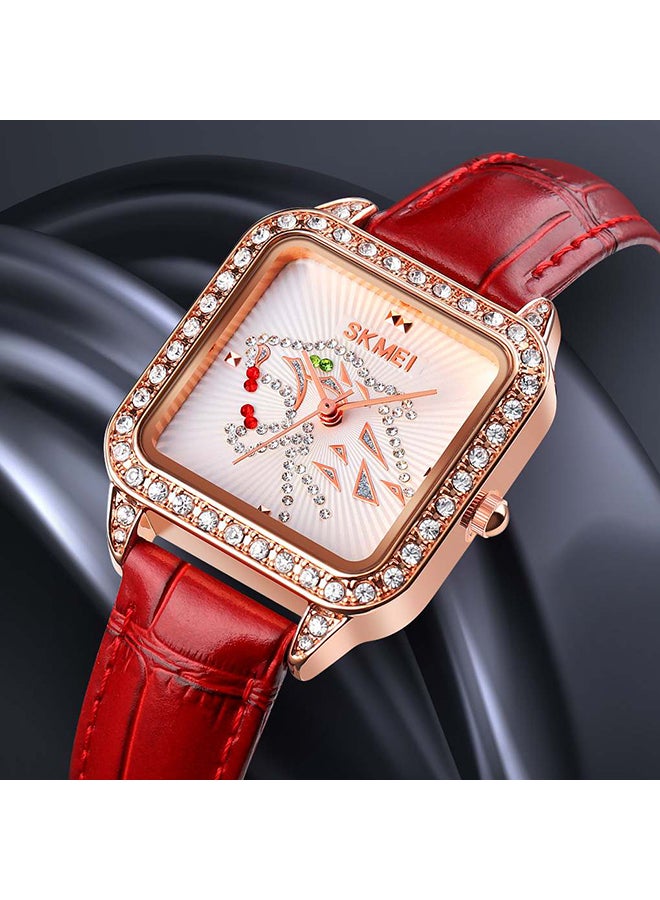 Women's Casual Fashion  High Quality Leather Strap Wo Diamond Watch 8671WTRD - Image 3